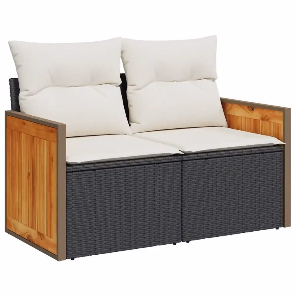 Divano da giardino a 2 posti Design Mania in polyrattan nero con cuscini bianchi e rivestimenti rimovibili L: 118 cm, P: 69 cm, H: 62 cm – 2