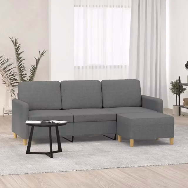 Divano a 3 Posti con Poggiapiedi-Sofa 3 Posti con Poggiapiedi Grigio Scuro 180cm in Tessuto 919965