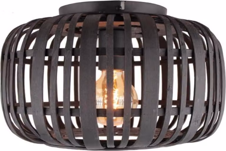 BRILLIANT lampada da soffitto naturale WOODROW | Lampada da soffitto nera in stile boho con paralume in bambù Ø 32 cm | 1x attacco E27 max. 60W | Metallo/bambù