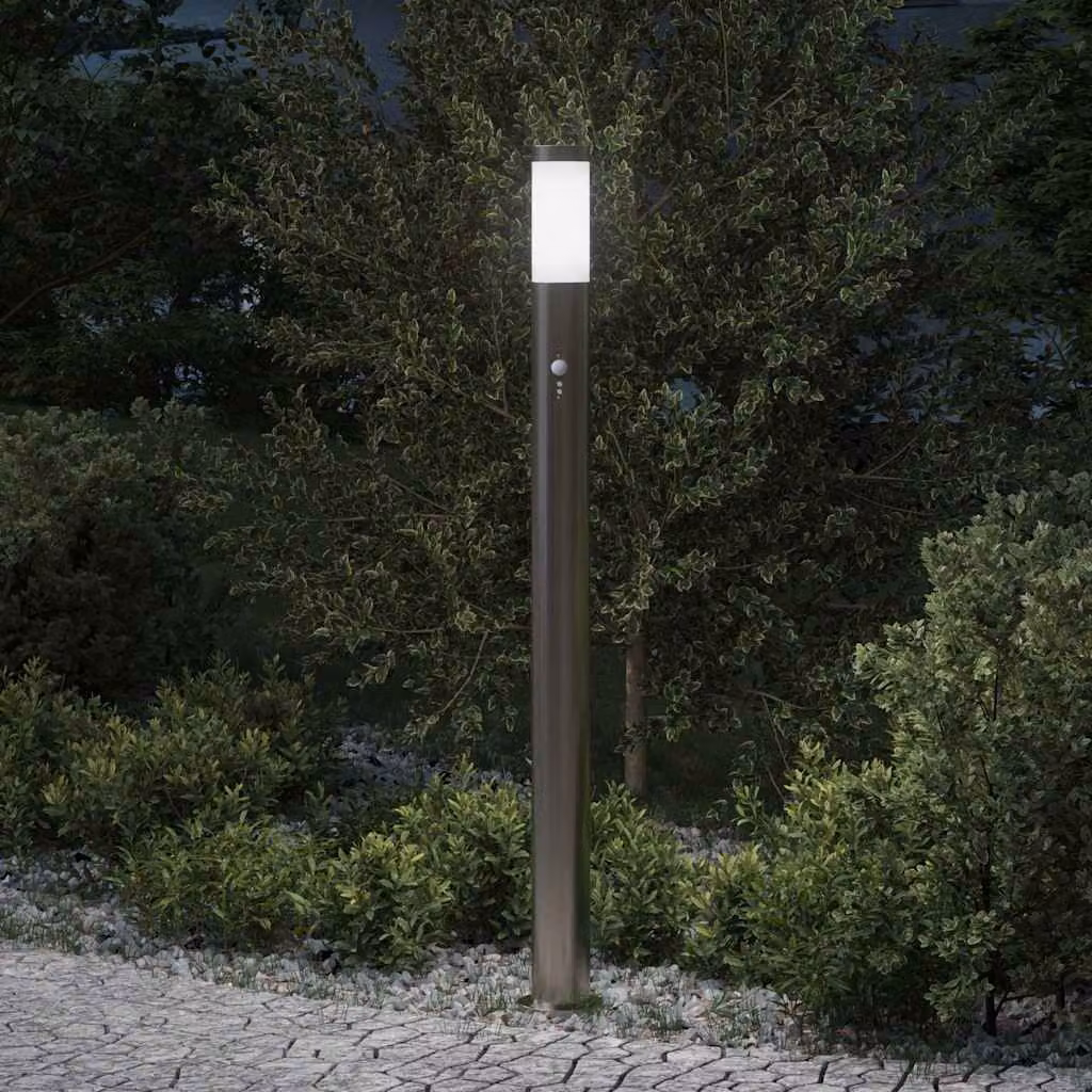 vidaXL Lampada a paletto con sensore di movimento in acciaio inox color argento, Altezza: 110 cm, IP44