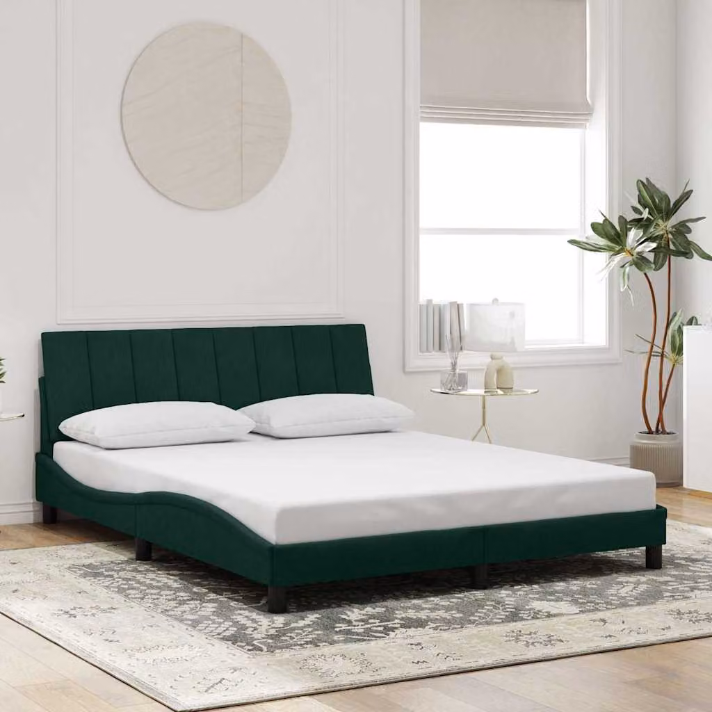 vidaXL Giroletto Hanko senza Materasso in Velluto Verde Scuro L: 160 cm, P: 200 cm – 1