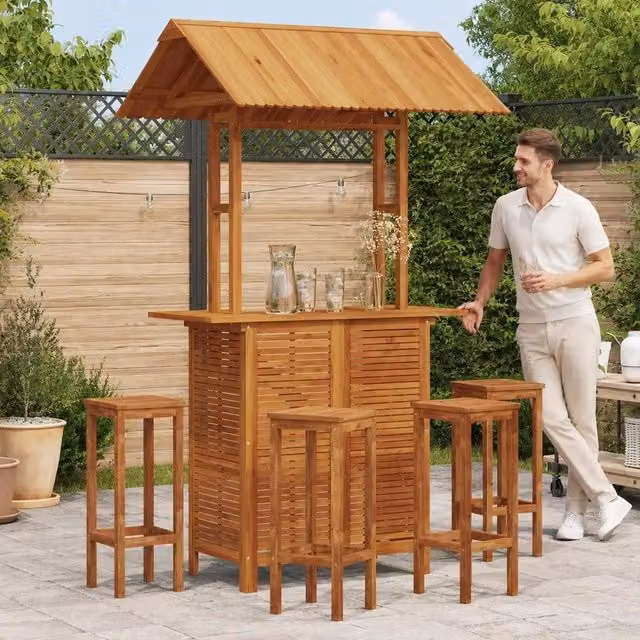 Outdoor Bar Table With Roof 113x106x217 Cm Solid Acacia Wood