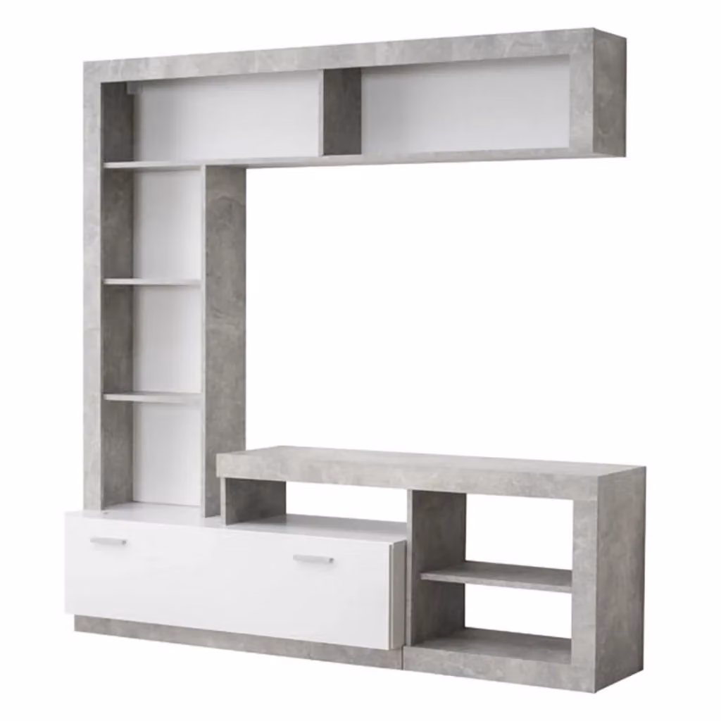 Parete Attrezzata per Soggiorno DMORA Moggio con 7 Ripiani, Bianco e Grigio, L: 170.5 cm, P: 41.5 cm, H: 170.5 cm – 2