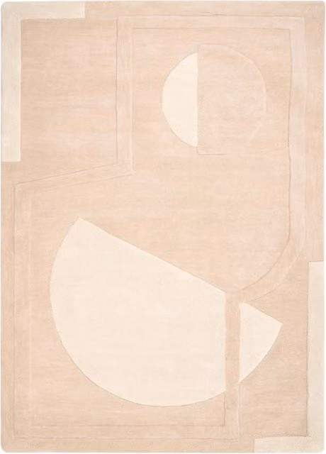 Tappeto Beliani in lana beige con motivo geometrico e stile minimalista, forma rettangolare, L: 230 cm, P: 160 cm