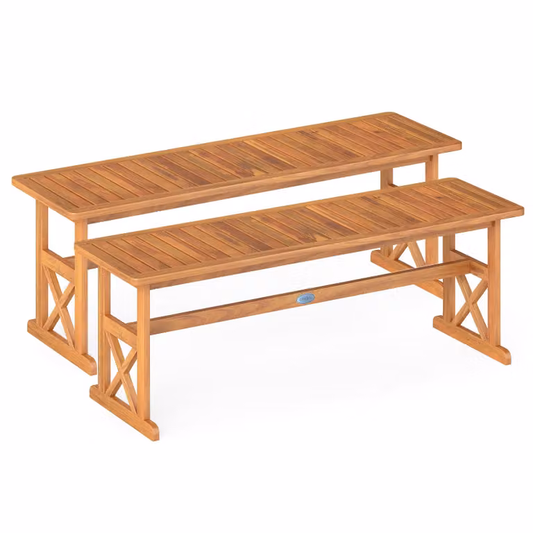 COSTWAY Panchine da giardino a 2 posti resistenti alle intemperie, panca a 3 posti senza schienale, panca in legno con portata fino a 360 kg, panca da balcone in legno di acacia, dimensioni 130x35x45 cm