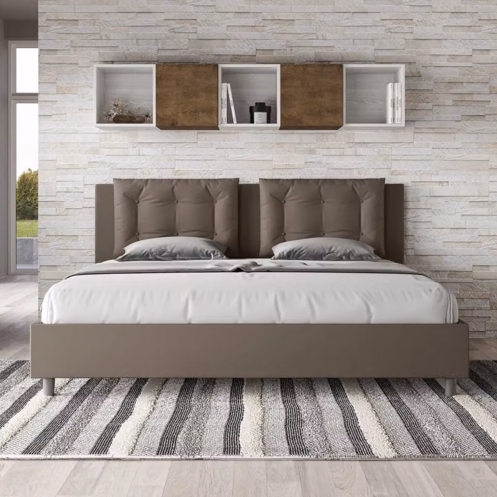 Letto Matrimoniale Moderno Giordanoshop in Tessuto Beige L: 175 cm, P: 222 cm, H: 110 cm – 2
