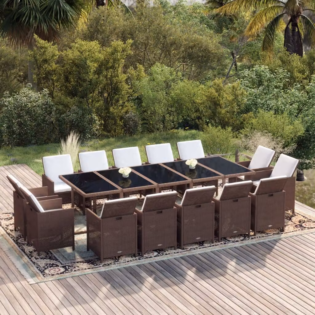 Maison Exclusive - Set da pranzo da giardino da 15 pezzi con cuscini in polyrattan marrone