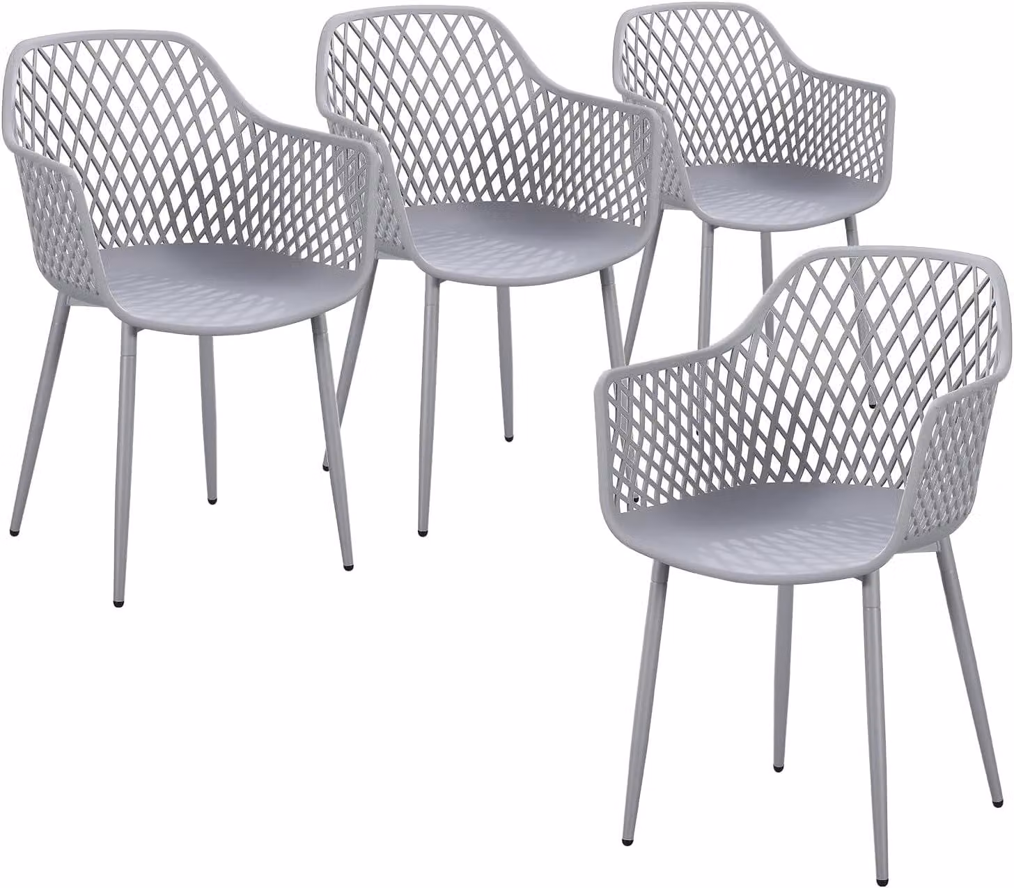 Sedie da pranzo con braccioli, motivo a rombi intagliato, sedie da giardino, set da 4, grigio
