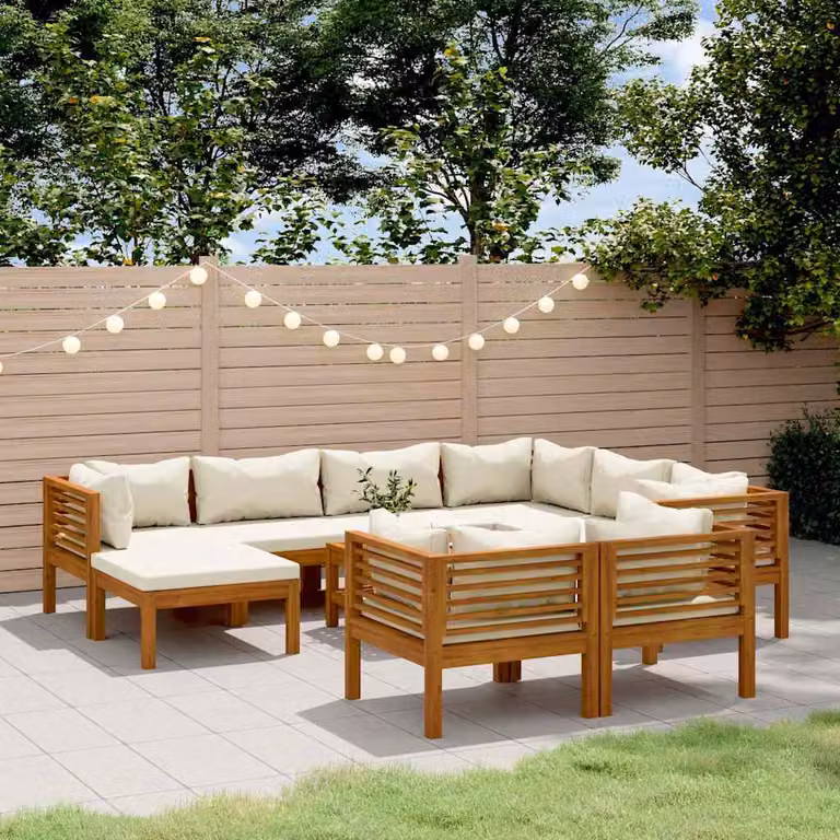 Set Divani da Giardino vidaXL in Legno di Acacia con Cuscini Beige, Composizione a L con Divano a 3 Posti, Elementi Angolari, Pouf e Tavolino da Caffè