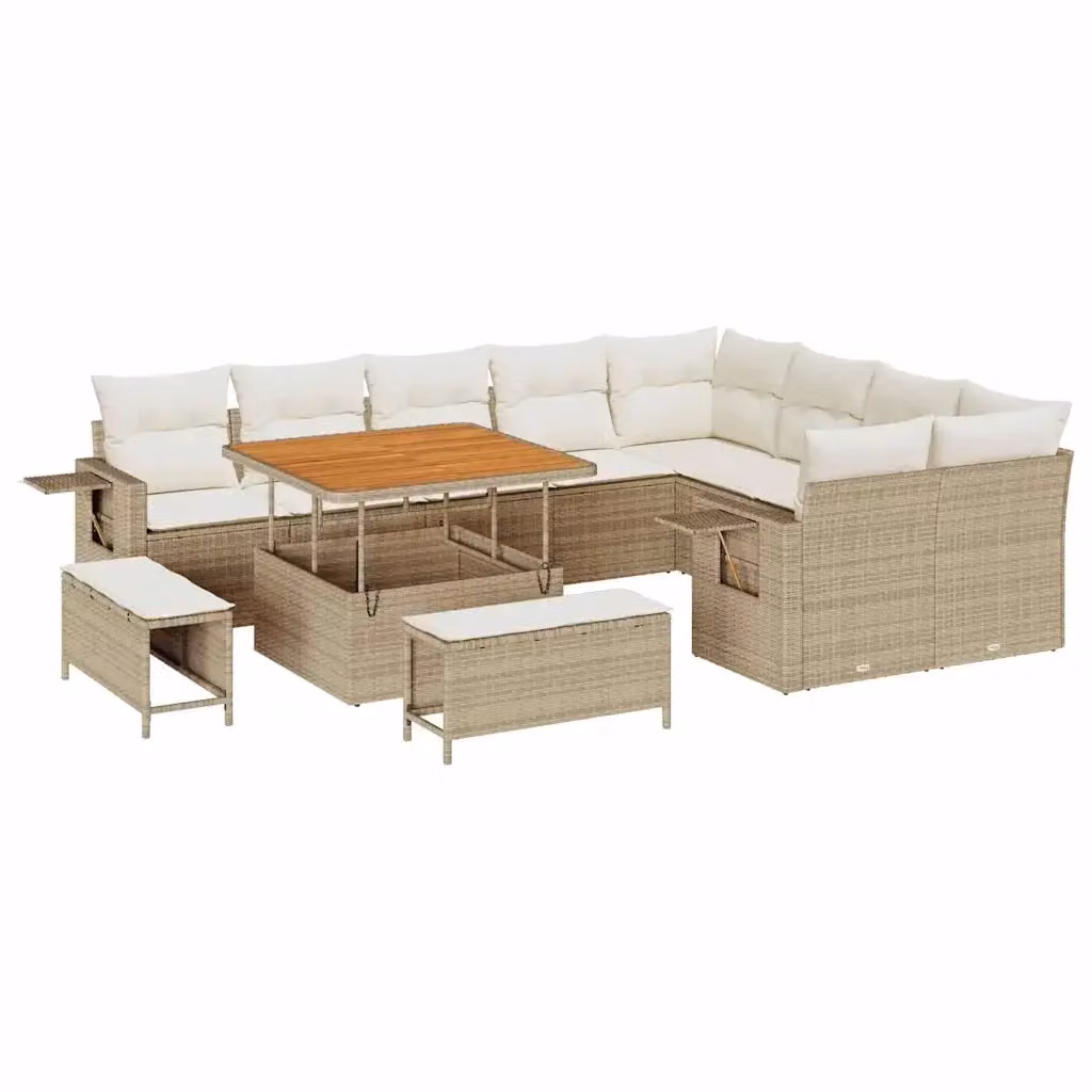 Set Divano da Giardino vidaXL 12 Pezzi Beige con Cuscini e Tavolino da Esterno – 2