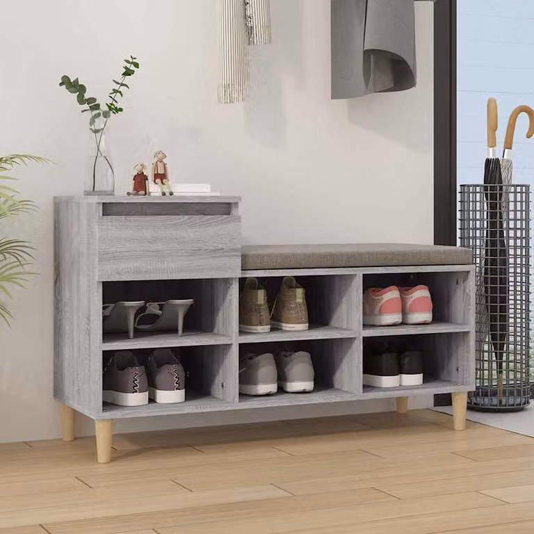 Scarpiera vidaXL in legno multistrato e MDF, colore Grigio Sonoma, L 102 cm x P 36 cm x H 60 cm