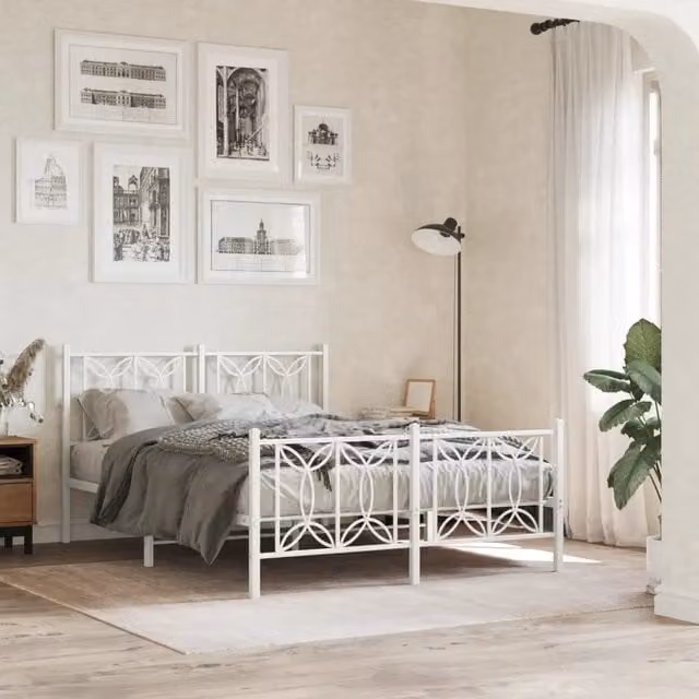 Giroletto vidaXL con testiera e pediera in metallo bianco L/P/H: 140 x 200 x 90 cm