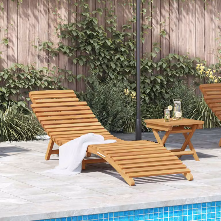 vidaXL Lettino da sole moderno in legno di teak solido Marrone L: 198 cm, P: 76,7 cm, H: 55 cm