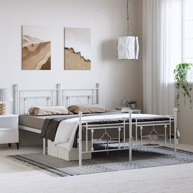 Giroletto con testiera e pediera in metallo bianco vidaXL L: 198 cm, P: 207 cm, H: 97 cm