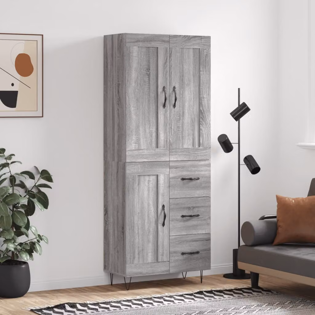 Credenza vidaXL in Legno Multistrato Grigio Sonoma, L: 69,5 cm, P: 34 cm, H: 180 cm