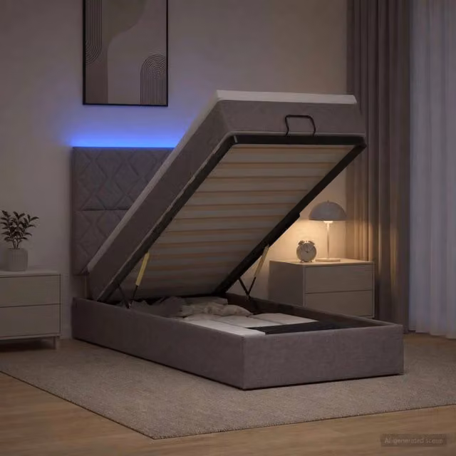 Letto Ottomano con Materasso vidaXL in Tessuto con Illuminazione LED e Porta USB, L/P/H: 200 x 90 x 88 cm, Grigio/Beige