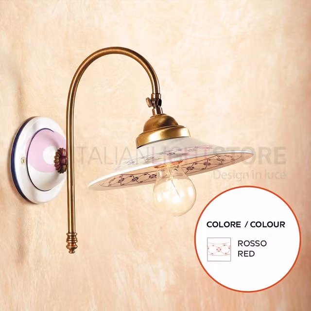 Applique da parete Fiesole di Ceramiche Borso in ceramica e ottone con decori rossi in stile rustico country