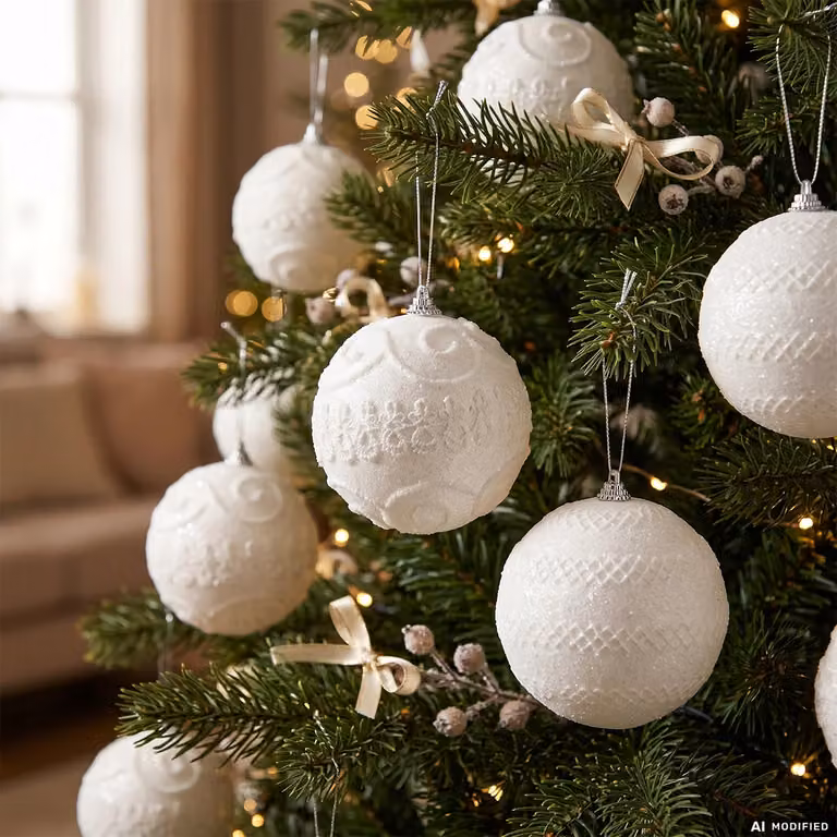 VESTIAMO CASA Set di 5 palline di Natale bianche con glitter, diametro: 10 cm