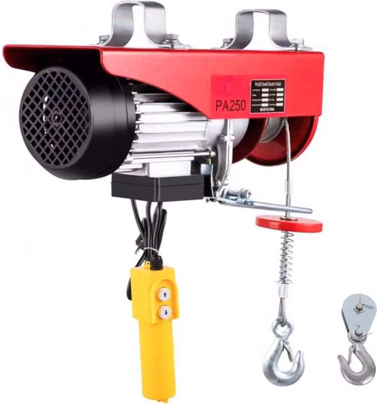 Argano elettrico a fune - Con telecomando - Argano per gru di sollevamento - 125-250 kg - Argano per garage - Altezza di sollevamento 12 m
