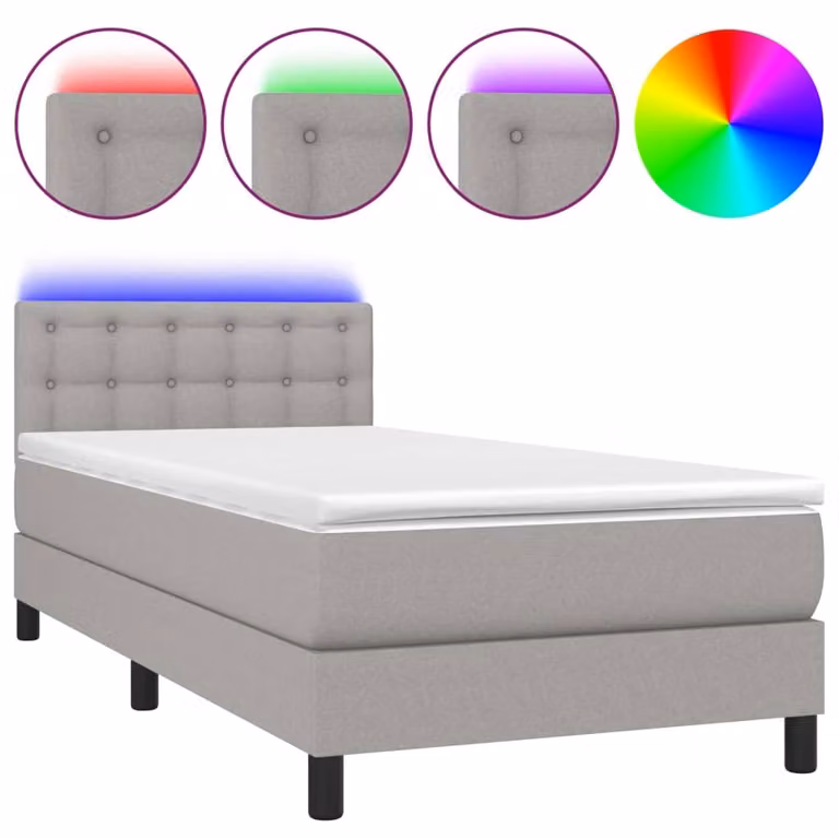 Letto a Molle Materasso e LED Grigio Chiaro 90x200 cm Tessuto