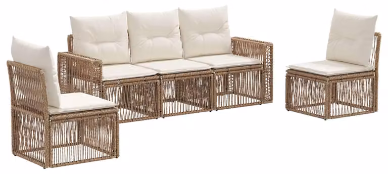 Set di divani da giardino, 5 pezzi. Colore: beige e crema, materiale: rattan sintetico
