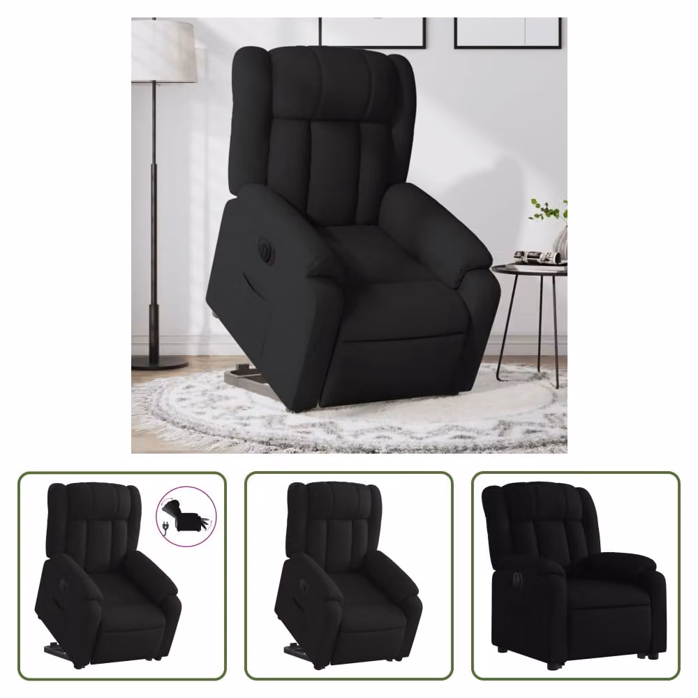 The Living Store Poltrona relax con supporto elettrico in tessuto nero