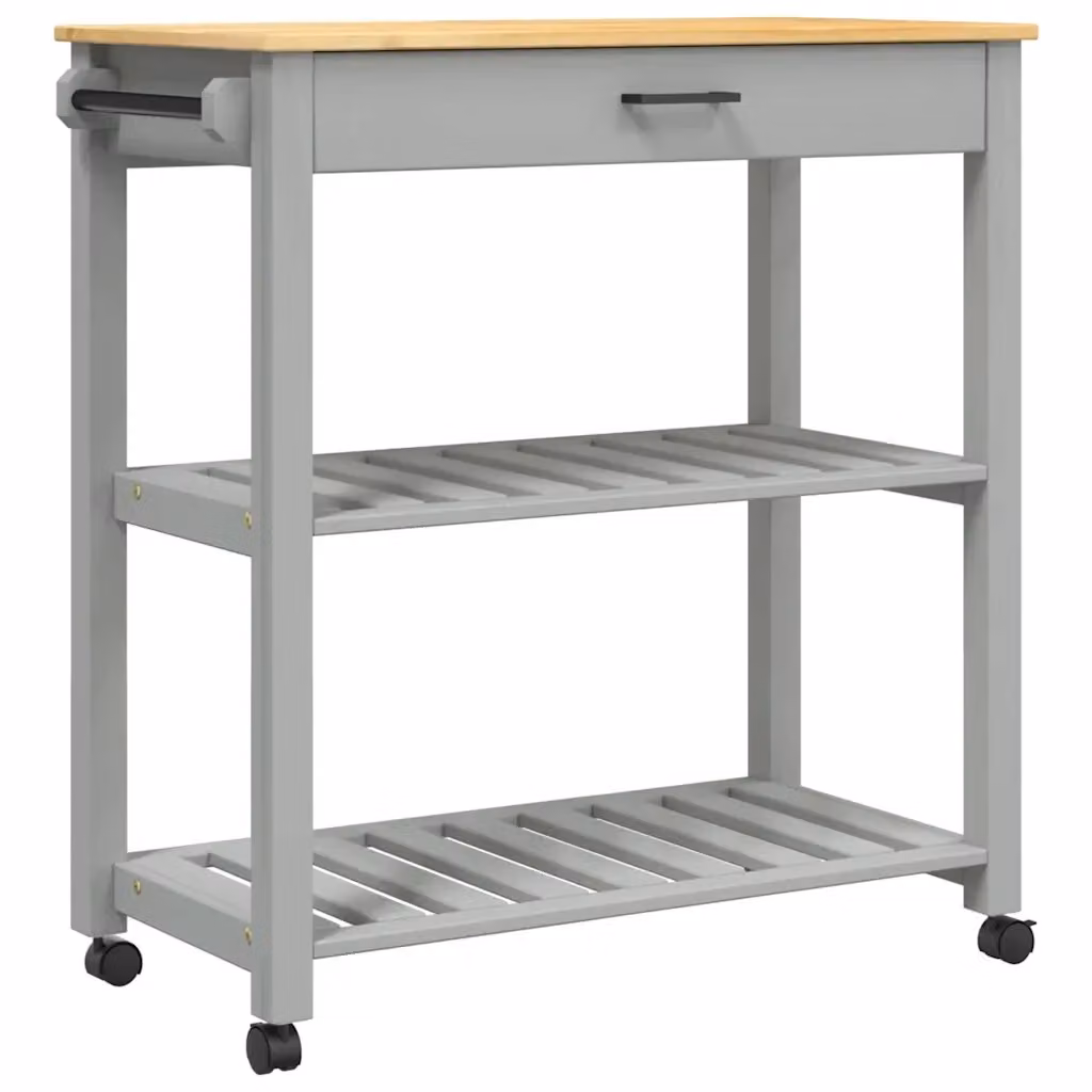 Carrello da cucina e scaffale MONZA Design Mania in legno massello di pino e metallo, colore grigio, L/P/H: 84 x 40 x 88,5 cm – 2