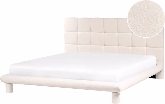 Letto imbottito in bouclé bianco sporco 180 x 200 design scandinavo testata morbida