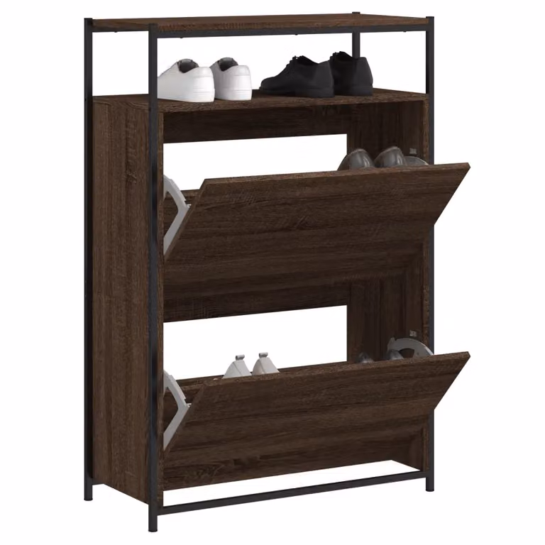 Mobile porta scarpe vidaXL in stile industriale con ante a ribalta, colore marrone, L: 75 cm, P: 34 cm, H: 112 cm