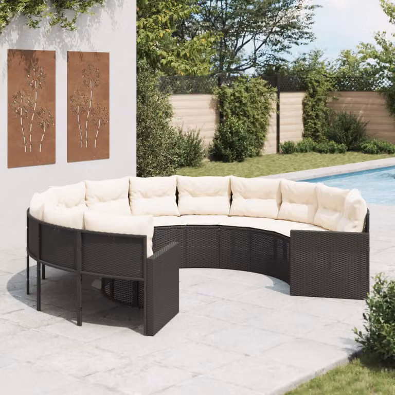 Divano da giardino vidaXL a forma di U in polyrattan nero e bianco con cuscini inclusi e coperture rimovibili