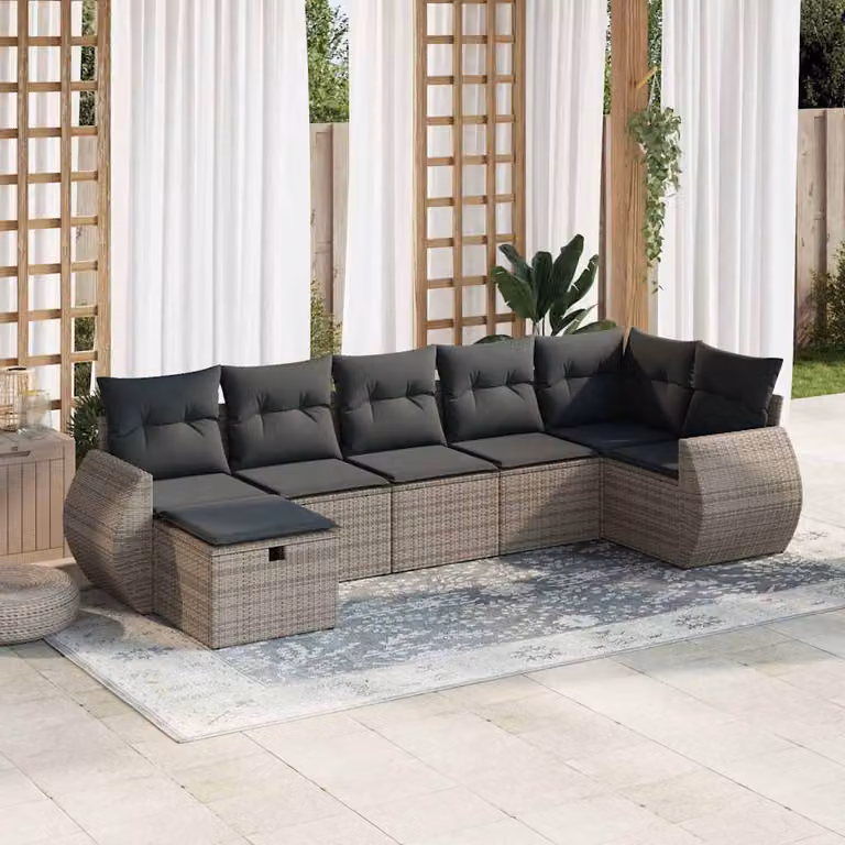Maison Exclusive - Set da giardino 7 pezzi con cuscini in polyrattan grigio