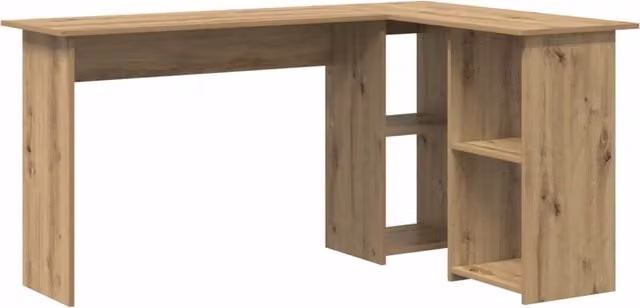 Scrivania moderna con scaffale in rovere, ideale per ufficio o soggiorno, L: 142 cm, P: 102 cm, H: 73 cm