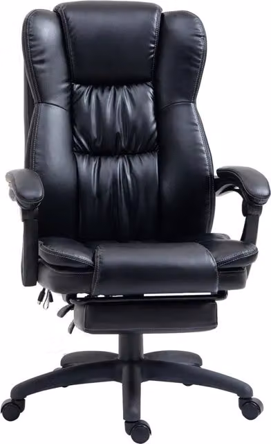 Sedia da ufficio girevole ed ergonomica in similpelle con funzione massaggio poggiapiedi e altezza regolabile nero 68,5x68,5x113-121 cm