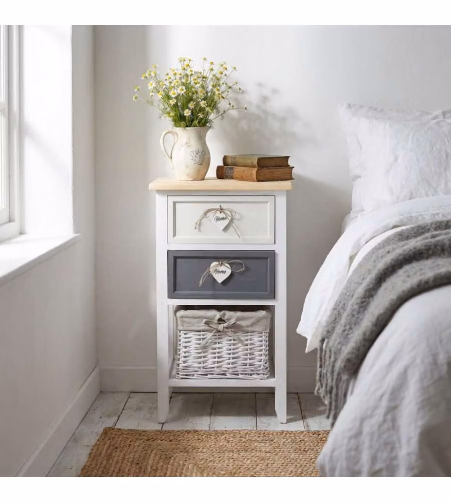 Cosma Mobiletto con 3 Cassetti in Legno Grigio Chiaro Stile Shabby Chic L: 35 cm, P: 28 cm, H: 62 cm