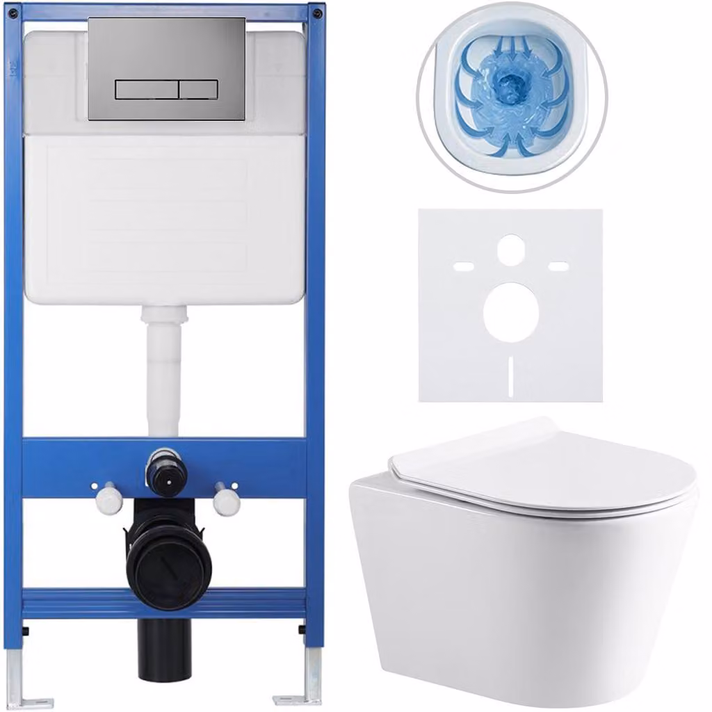 CERANO - Set completo per WC da incasso Lite/Norbi - bianco lucido - Pulsante WC Slim, grigio scuro - Installazione a parete/cartongesso - 48,5x36,5 cm