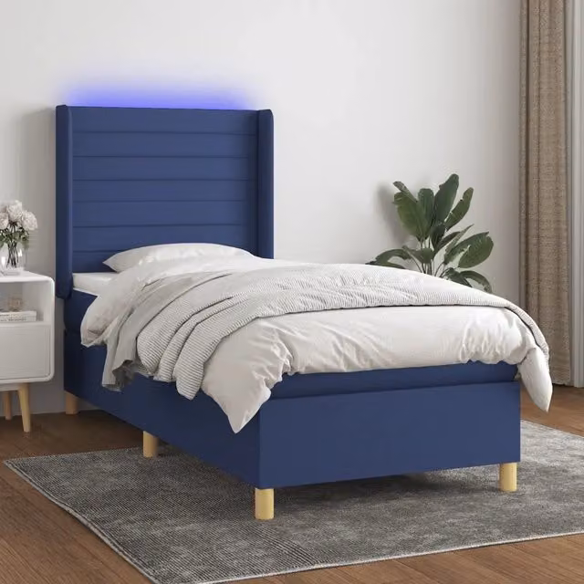 Letto Ibrido con Materasso vidaXL in Tessuto Blu e Bianco con Illuminazione LED Sotto il Letto e Porta USB L/P/H: 100 x 200 x 40 cm