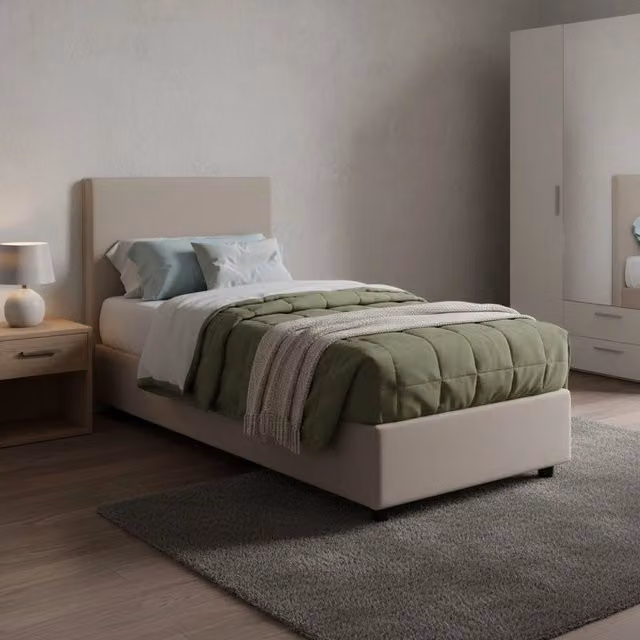 Letto singolo contenitore Ajan Talamo Italia con rivestimento in tessuto beige, adatto per materasso 90x190 cm
