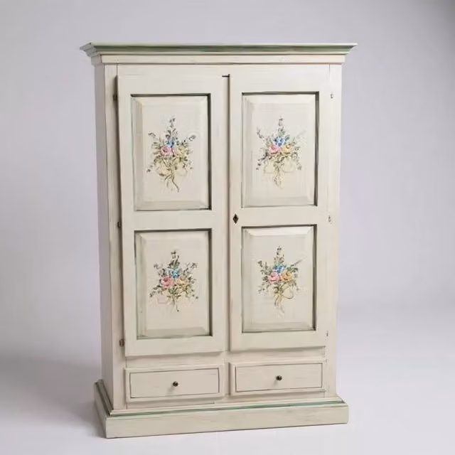 Armadio a 2 ante in legno stile shabby chic bianco e verde patinato Mobili 2G L/P/H: 125 x 61 x 200 cm – 4