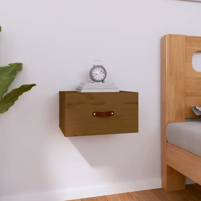 Comodino a muro vidaXL in legno di pino moderno colore marrone L: 40 cm, P: 29,5 cm, H: 22 cm
