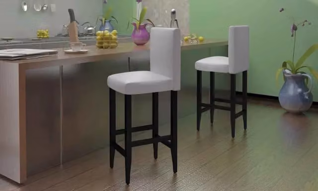 Set di 4 sgabelli da bar vidaXL in similpelle bianca con struttura in legno e metallo – 1
