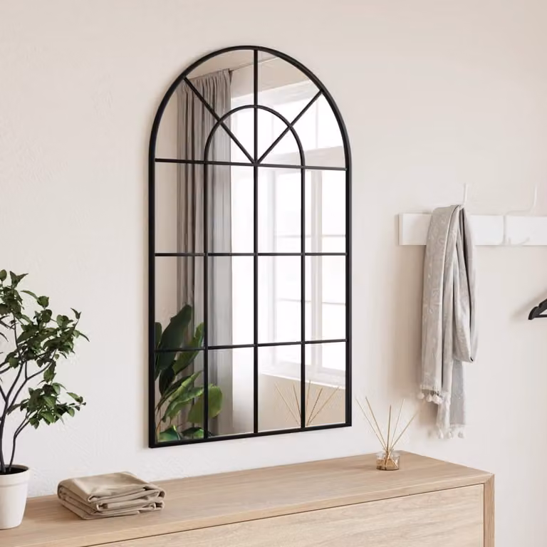 Specchio da Parete ad Arco vidaXL in Metallo e Vetro Nero L: 60 cm, H: 100 cm