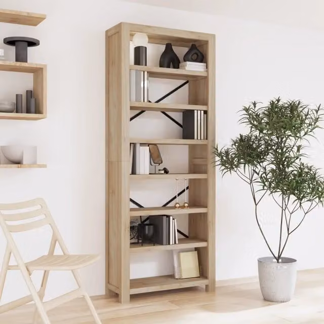 Libreria vidaXL a 7 Ripiani in Legno di Acacia Marrone L: 80 cm, P: 30 cm, H: 200 cm – 1