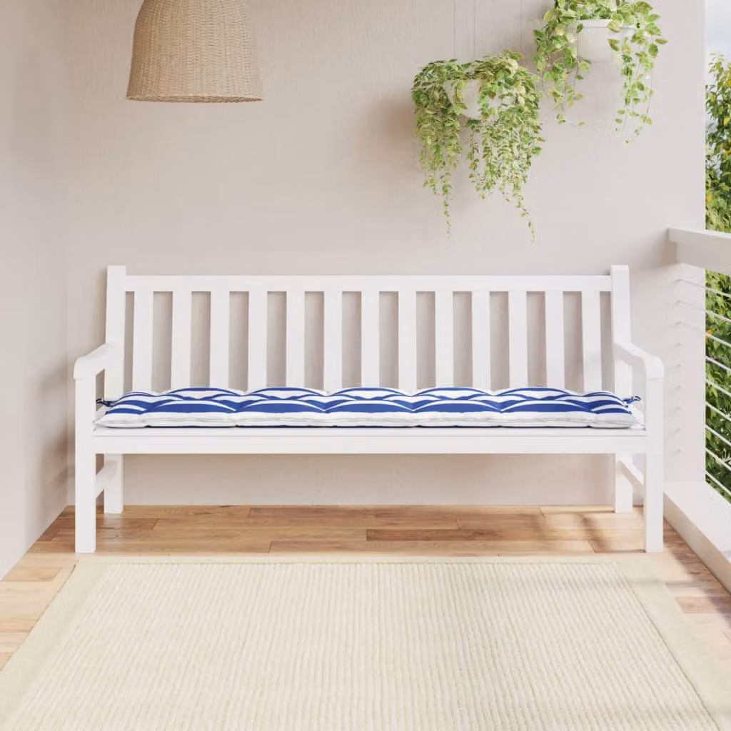 vidaXL Cuscino per Panca Rettangolare Bianco e Blu in Tessuto Oxford Idrorepellente e Traspirante L 180 x P 50 x H 7 cm