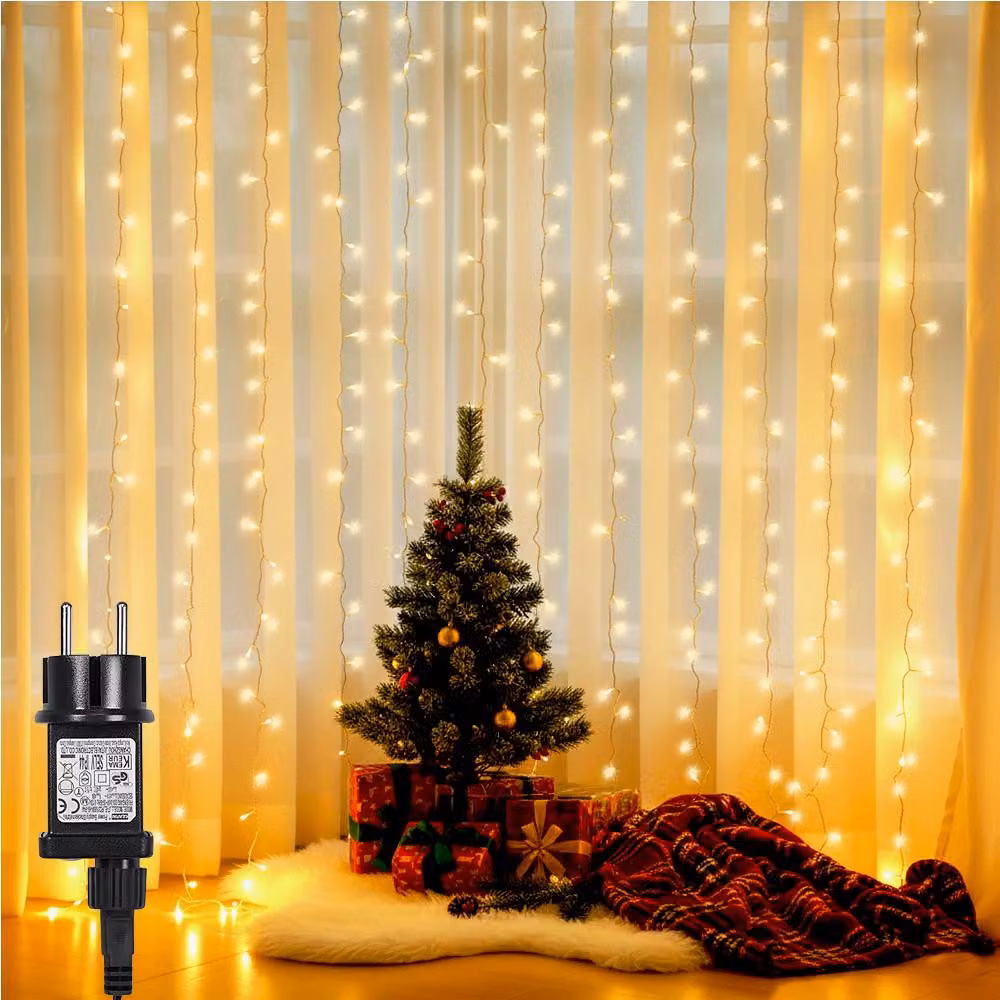 300 LED fata tenda luci indoor bianco caldo, 3x3m fata tenda luci 10 fili, 8 modalità con timer, Natale matrimonio festa finestra parete balcone decorazione