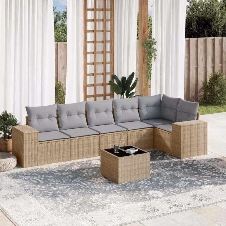 Maison Exclusive - Set Divani da Giardino 7 pz con Cuscini Beige in Polyrattan