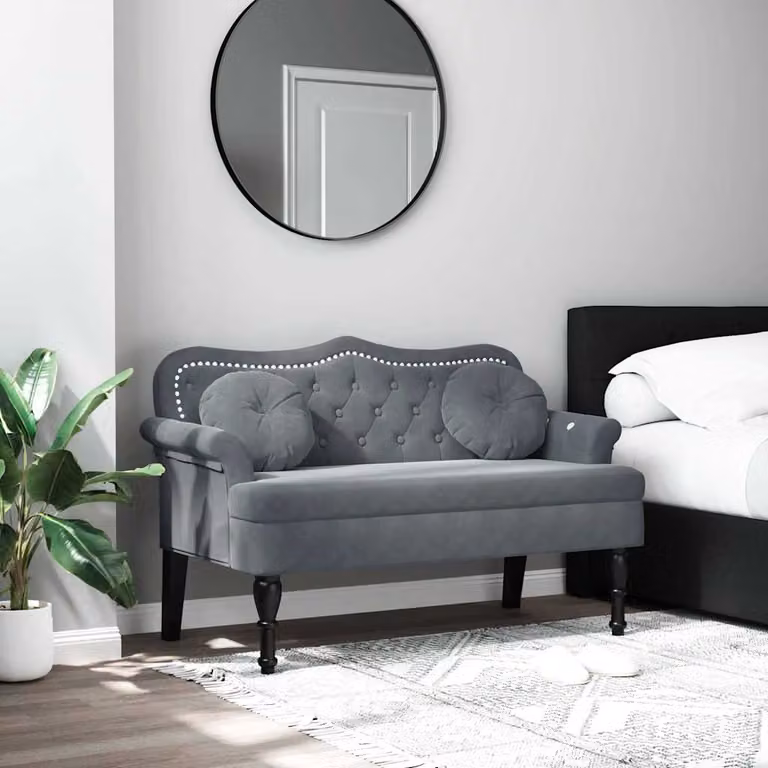 Panca con Cuscini vidaXL in Velluto Grigio con Braccioli, L/P/H: 120,5 x 65 x 75 cm