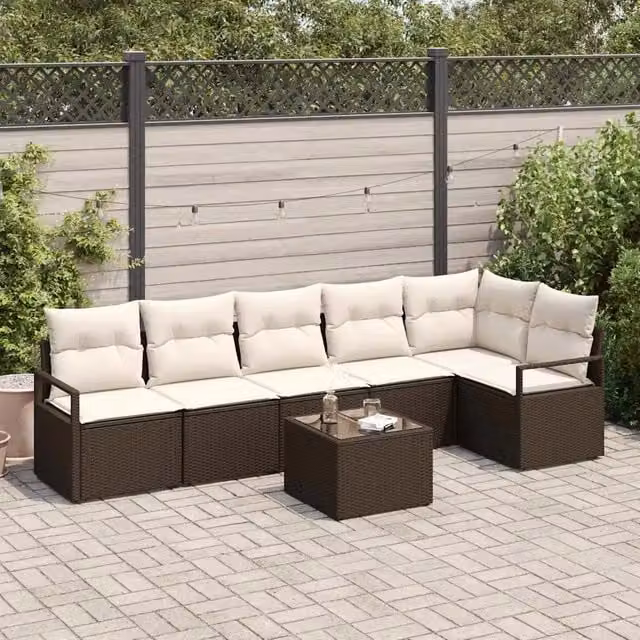 Set Divano da Giardino 7 pz Marrone e Crema polyrattan 3355077