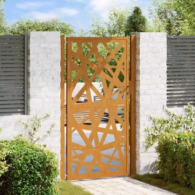 Cancello da giardino 100x175cm in acciaio corten design leggero 4100957