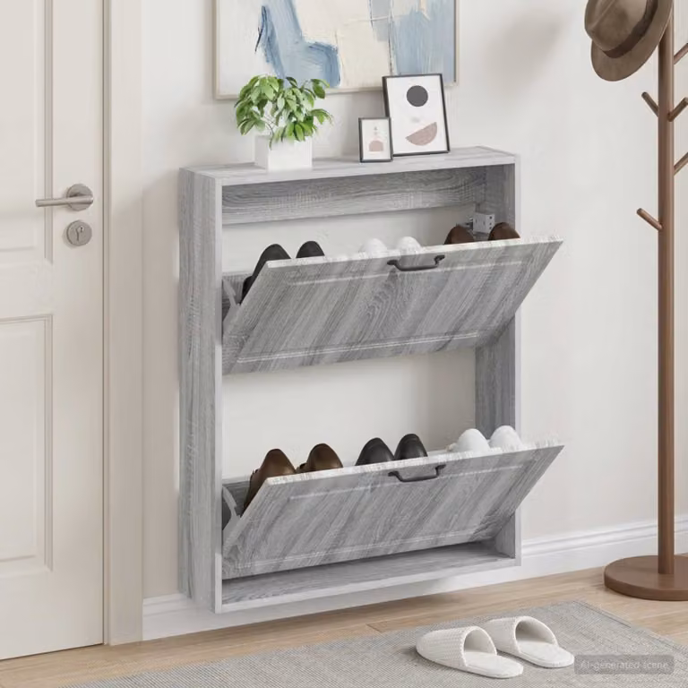 vidaXL Mobiletto per Scarpe da Muro UTRECHT Moderno con Scomparti Basculanti, L: 71 cm, P: 17 cm, H: 86 cm