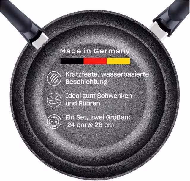 Set di 2 padelle antiaderenti Fissler Adamant Classic in alluminio per induzione, colore nero, diametri 24 cm e 28 cm